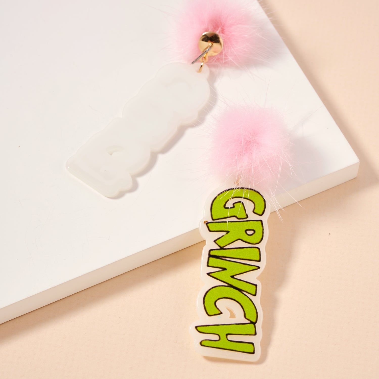 Playful Green Monster & Pom-Pom Holiday Drop Earrings