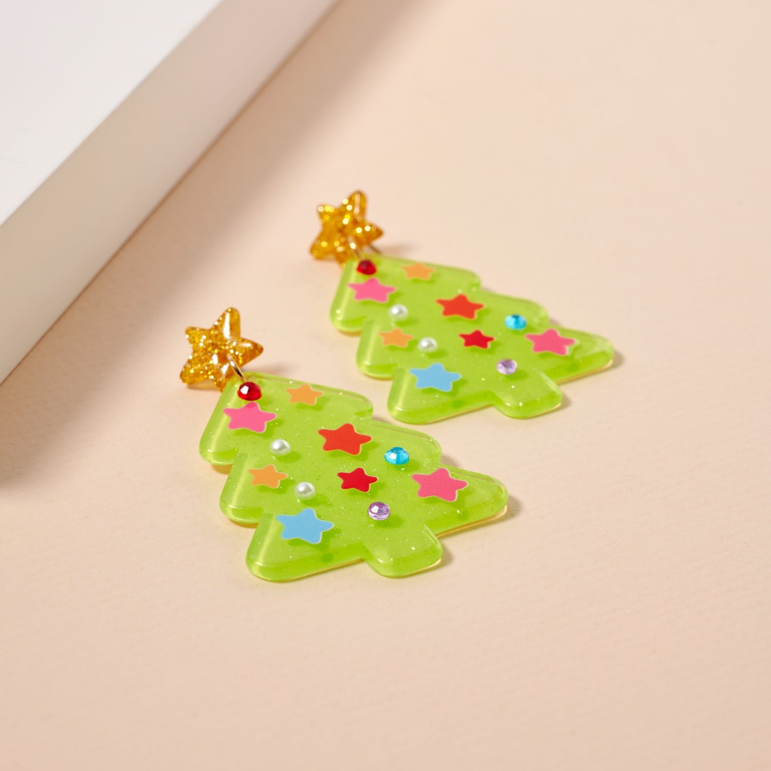 Glittery Christmas Tree Drop Earrings | Holiday Acrylic Earrings