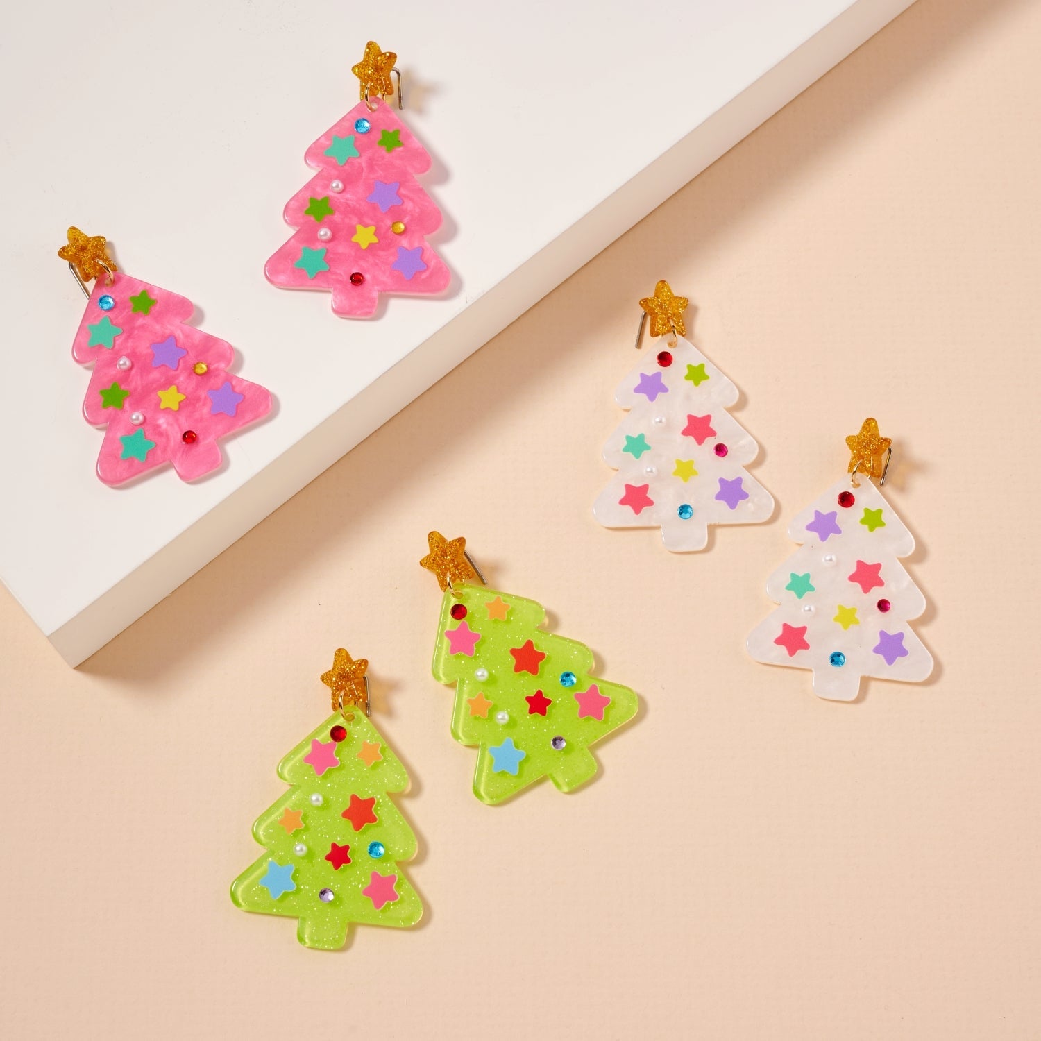 Glittery Christmas Tree Drop Earrings | Holiday Acrylic Earrings