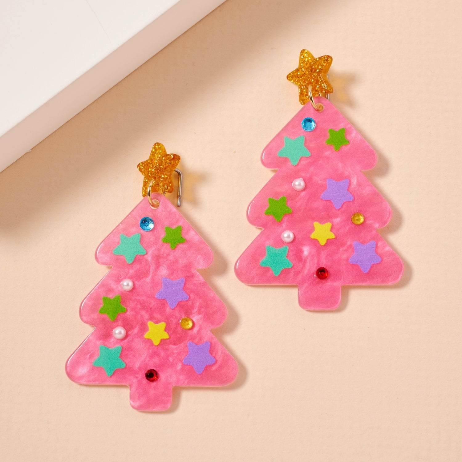 Glittery Christmas Tree Drop Earrings | Holiday Acrylic Earrings