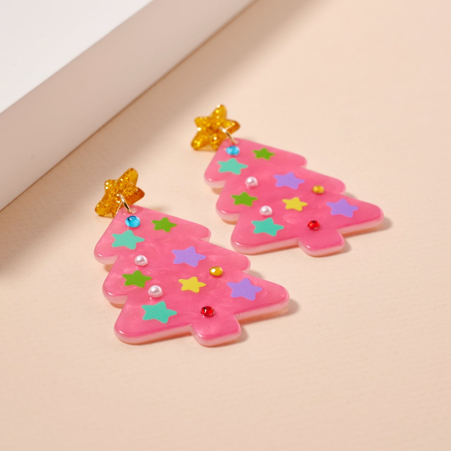 Glittery Christmas Tree Drop Earrings | Holiday Acrylic Earrings