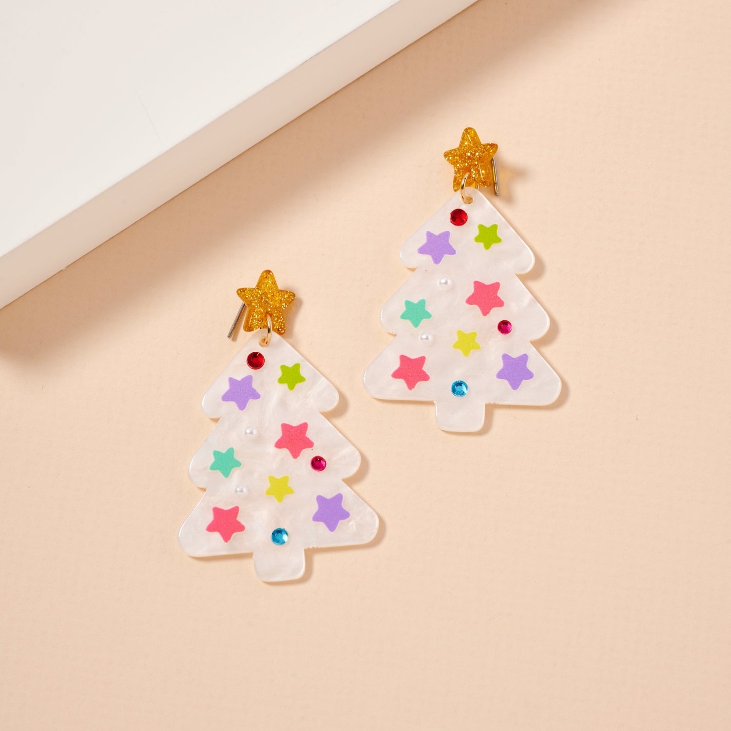 Glittery Christmas Tree Drop Earrings | Holiday Acrylic Earrings