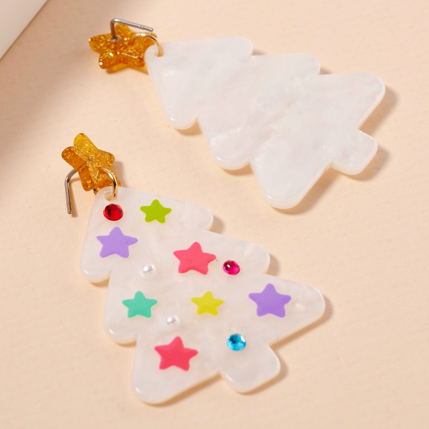 Glittery Christmas Tree Drop Earrings | Holiday Acrylic Earrings