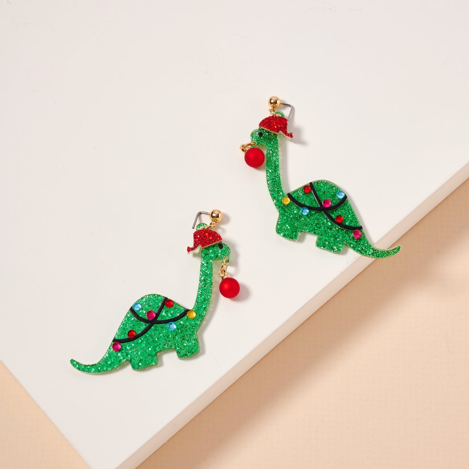 Whimsical Dinosaur Holiday Drop Earrings