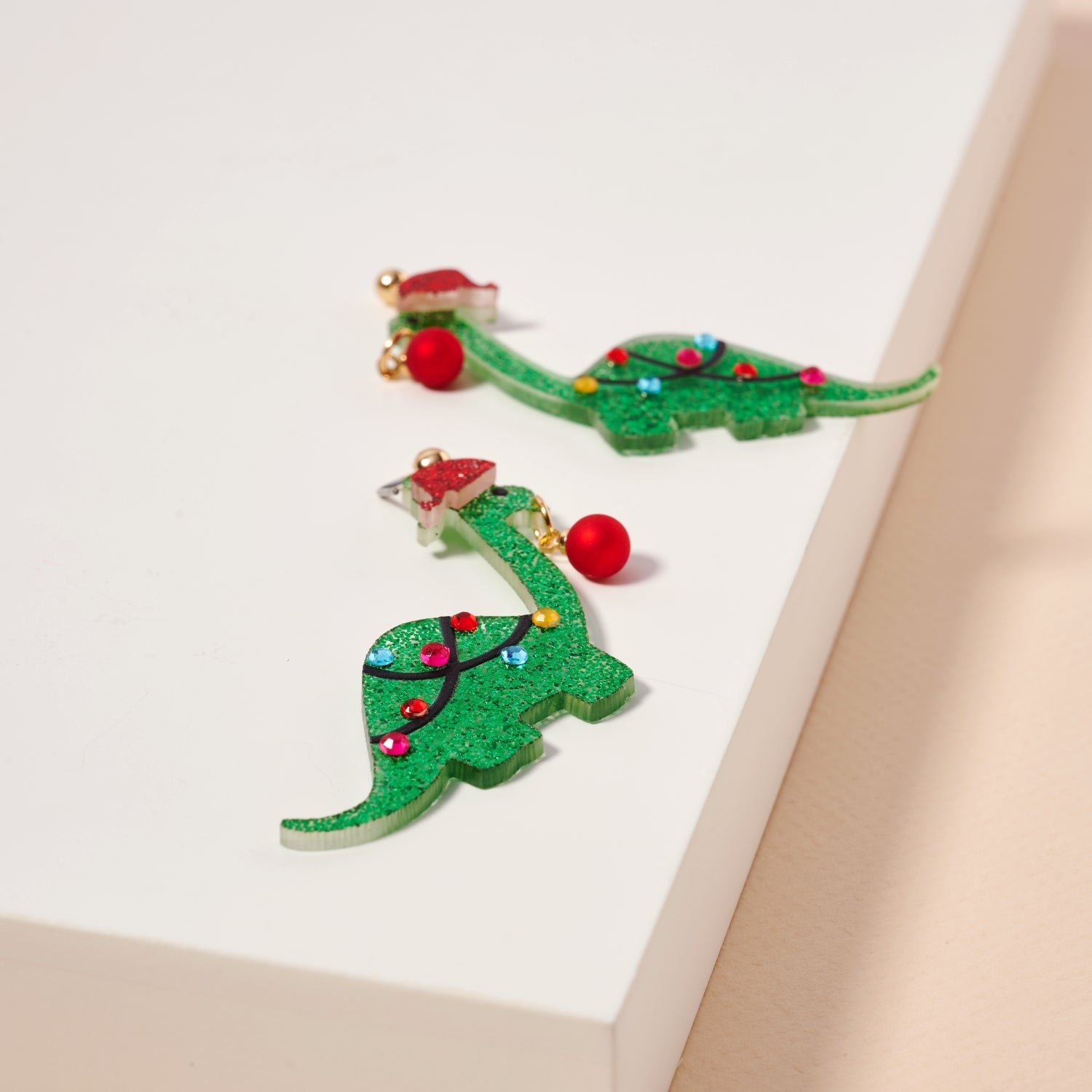 Whimsical Dinosaur Holiday Drop Earrings