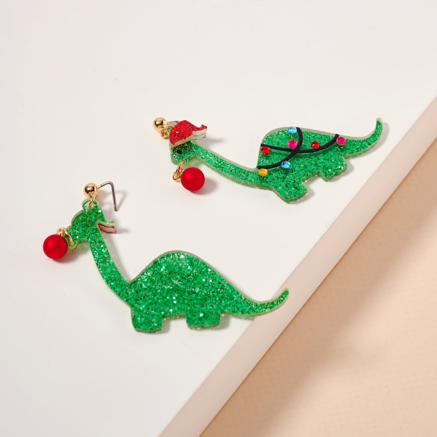 Whimsical Dinosaur Holiday Drop Earrings