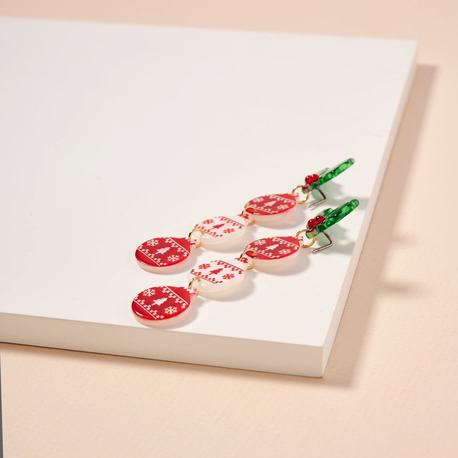 Holly Christmas Ornament Trio Earrings | Holiday Dangle Drops