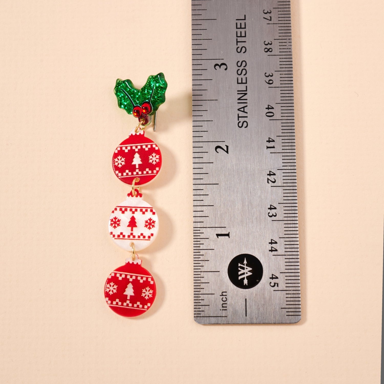 Holly Christmas Ornament Trio Earrings | Holiday Dangle Drops