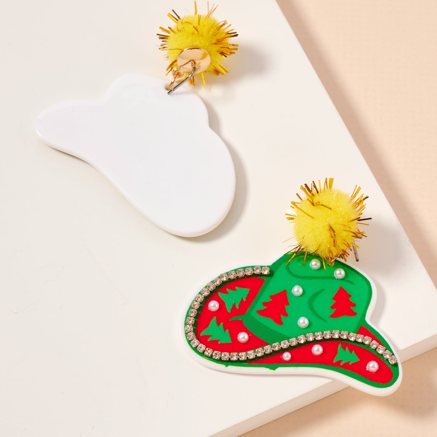 Christmas Pom Pom Cowboy Hat Holiday | Drop Earrings