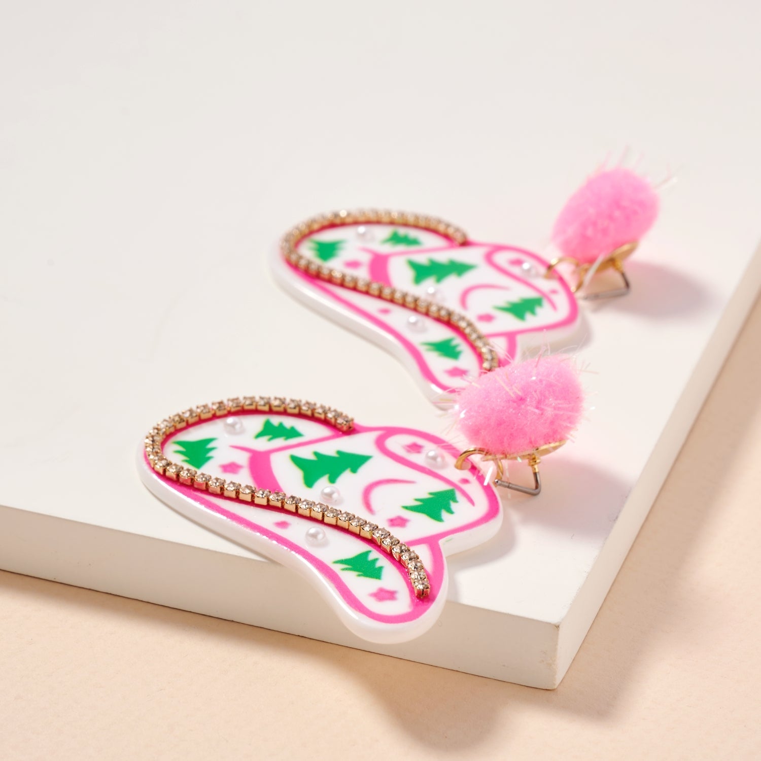 Christmas Pom Pom Cowboy Hat Holiday | Drop Earrings