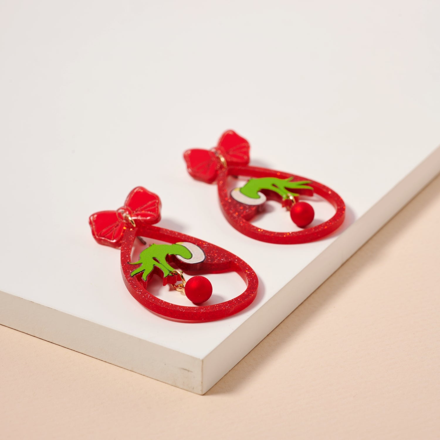 Elegant Green Monster Hand Earrings – Festive Holiday Statement