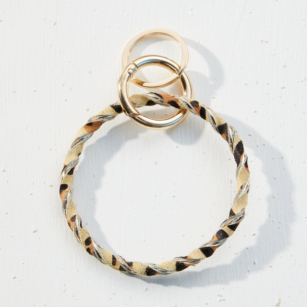 Genuine Leather Animal Print Twisted Bracelet Keychain
