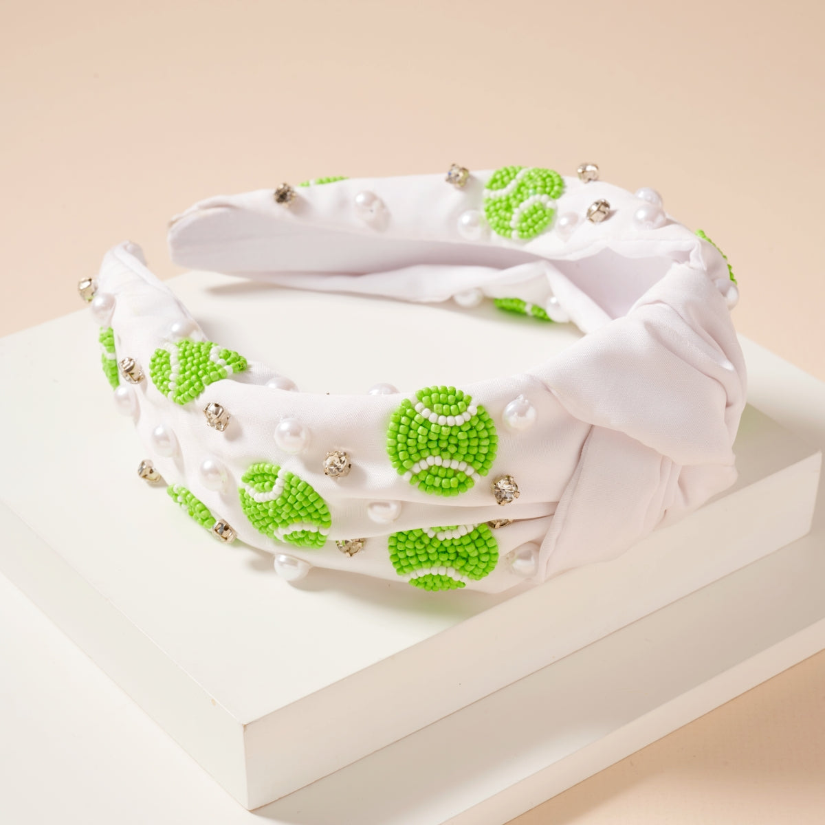 Chic Tennis Ball Beaded Knot Headband - Frem
