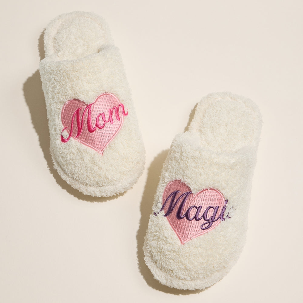 "Mama" Embroidered Fuzzy Slippers-100% Poly size M 40-41 / L 42-43