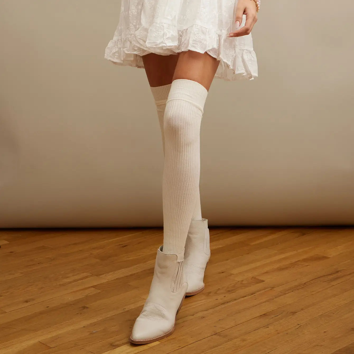 Ribbed Over-the-Knee Socks – Neutral Colors
