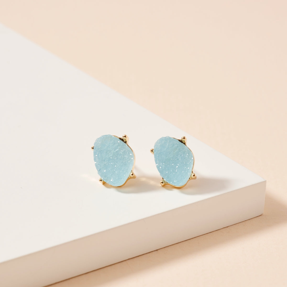 Organic Druzy Stone Stud Earrings