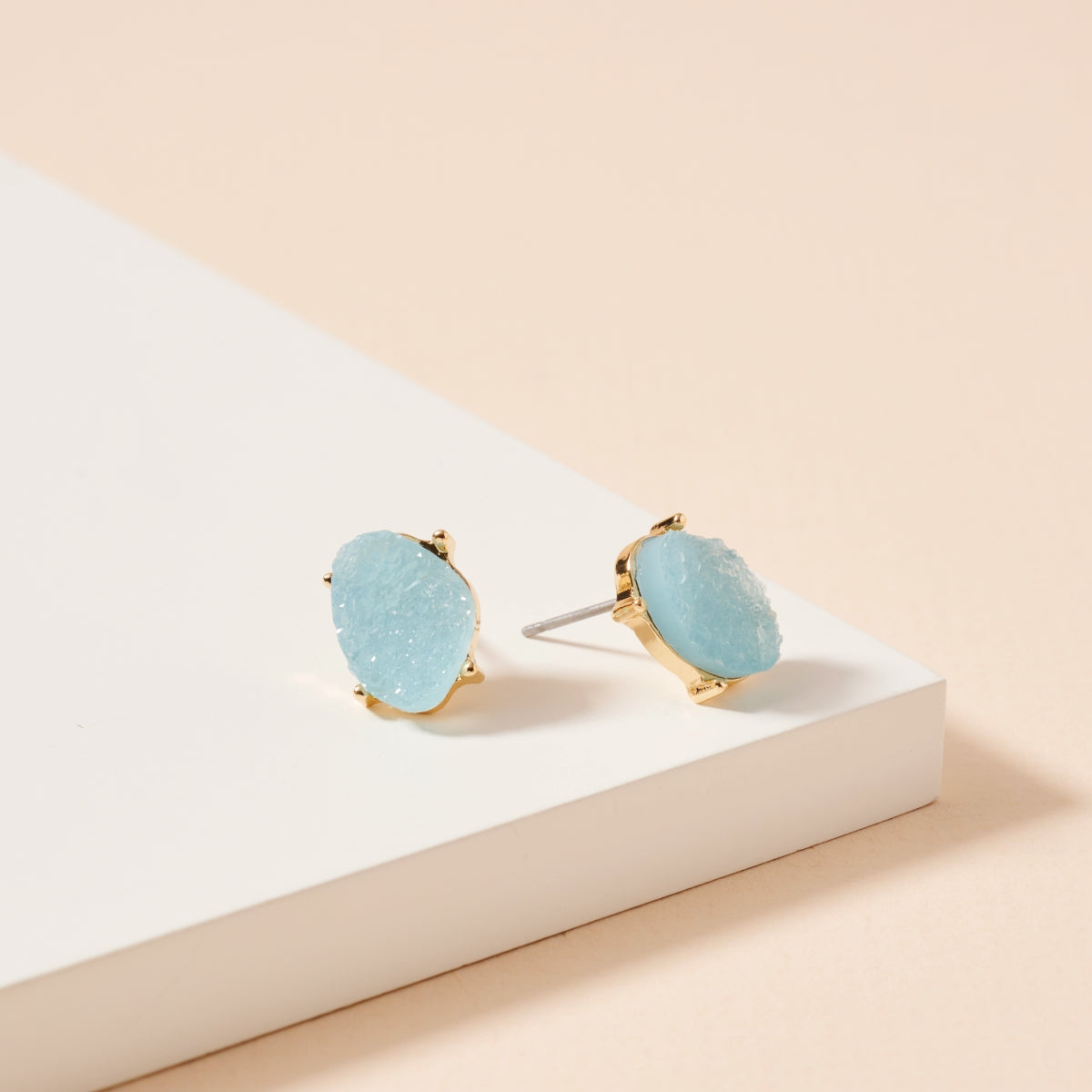 Organic Druzy Stone Stud Earrings