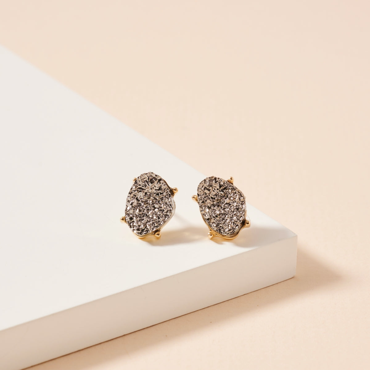 Organic Druzy Stone Stud Earrings