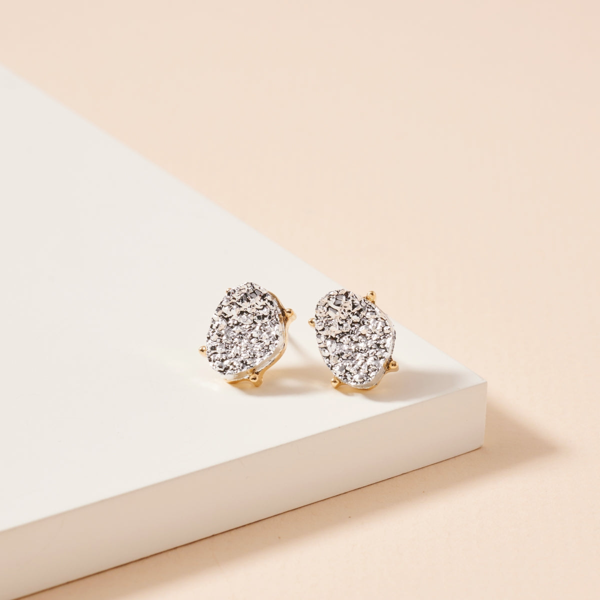 Organic Druzy Stone Stud Earrings