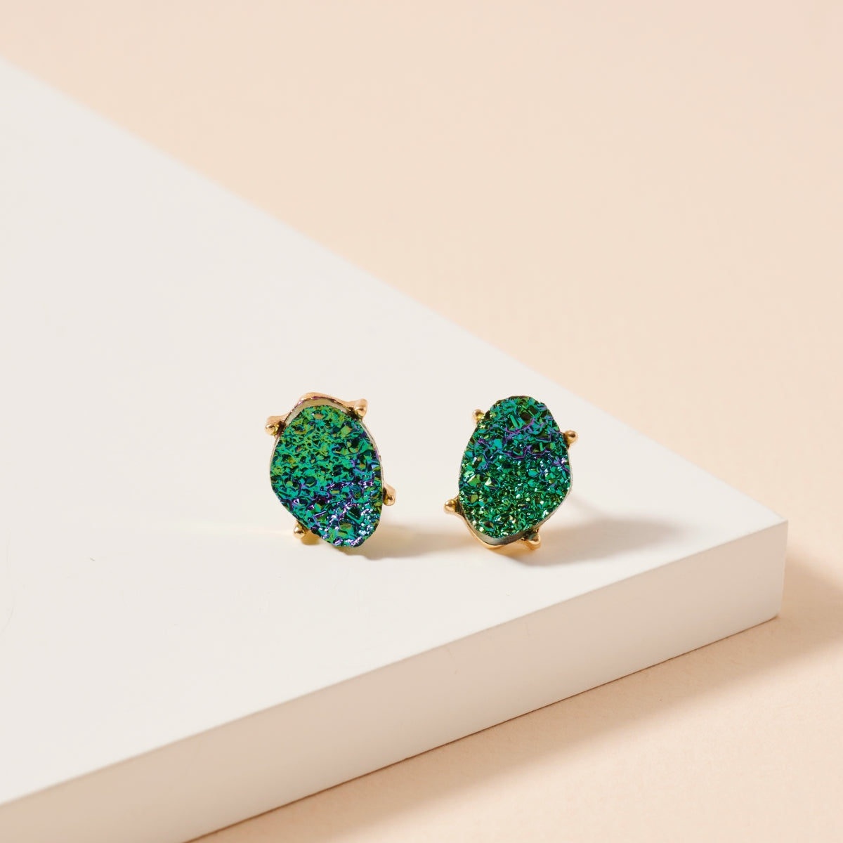 Organic Druzy Stone Stud Earrings