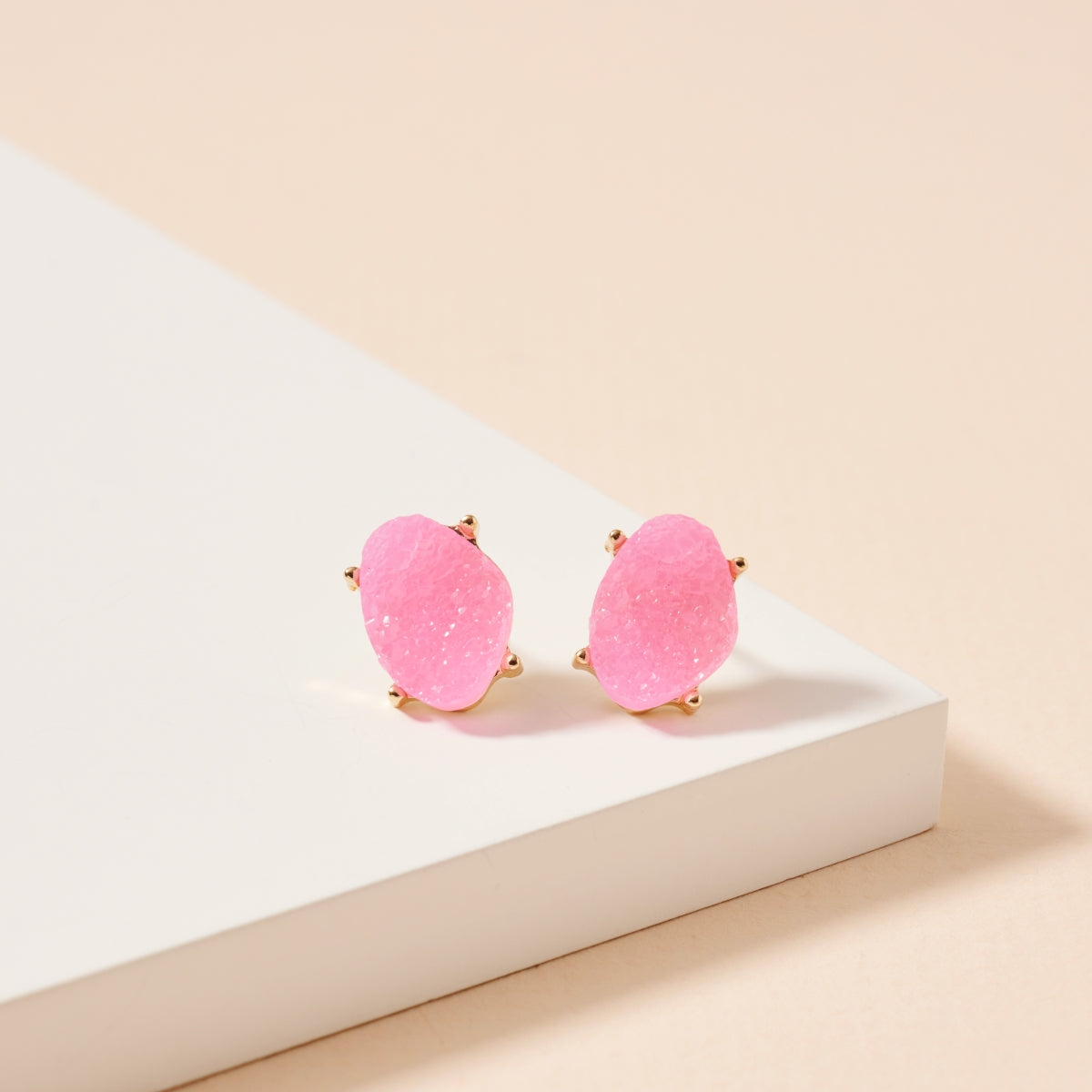 Organic Druzy Stone Stud Earrings