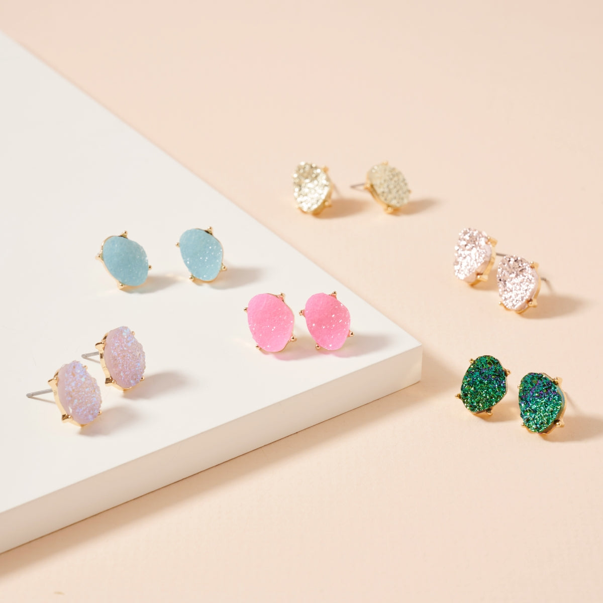 Organic Druzy Stone Stud Earrings