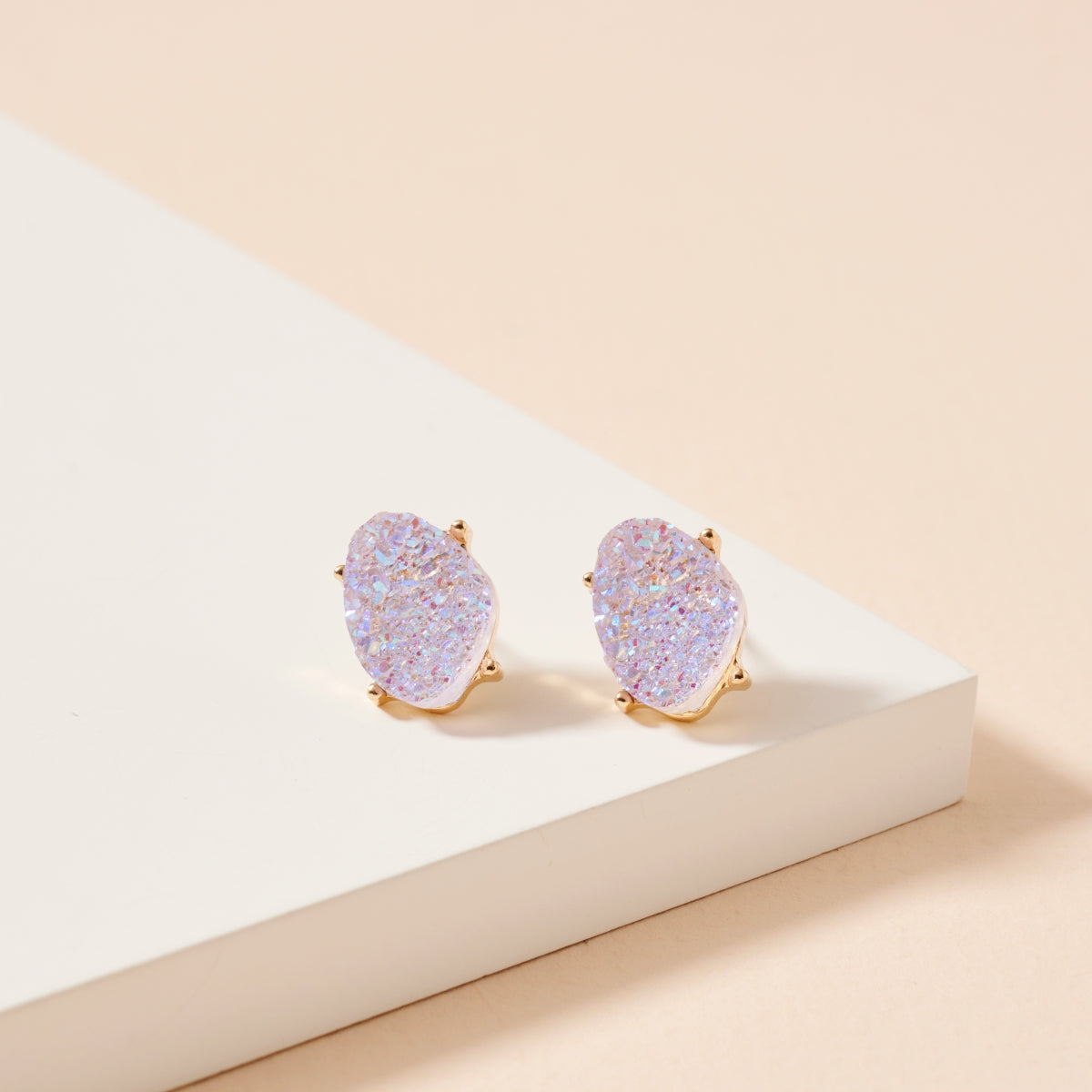 Organic Druzy Stone Stud Earrings