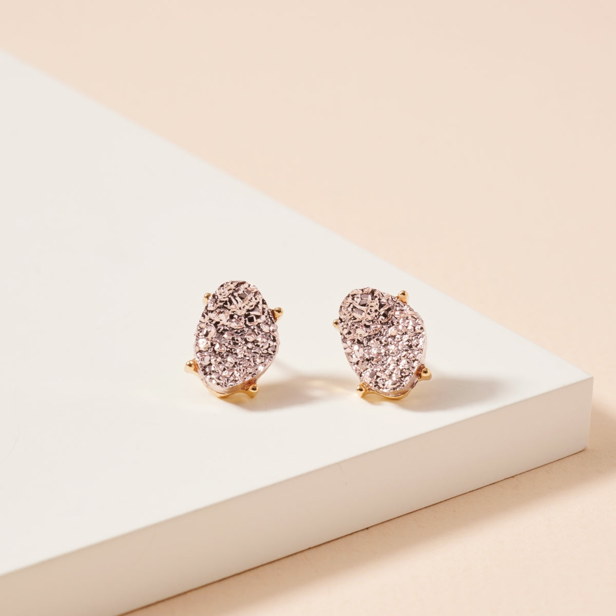 Organic Druzy Stone Stud Earrings