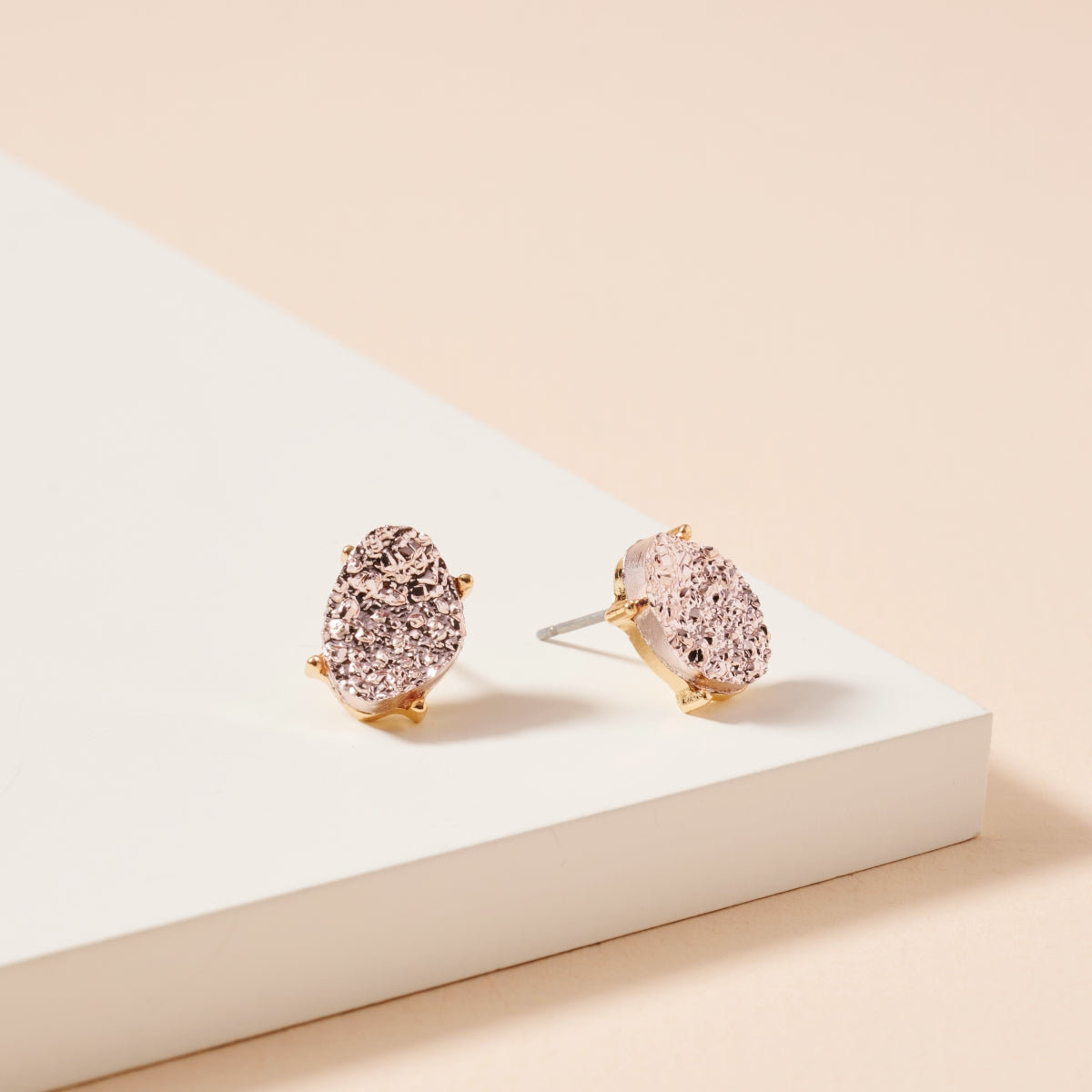 Organic Druzy Stone Stud Earrings