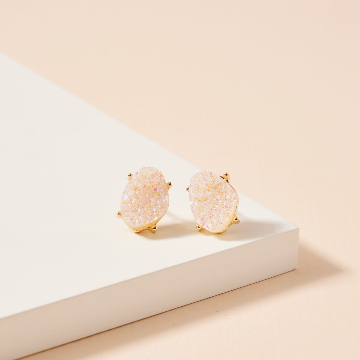 Organic Druzy Stone Stud Earrings