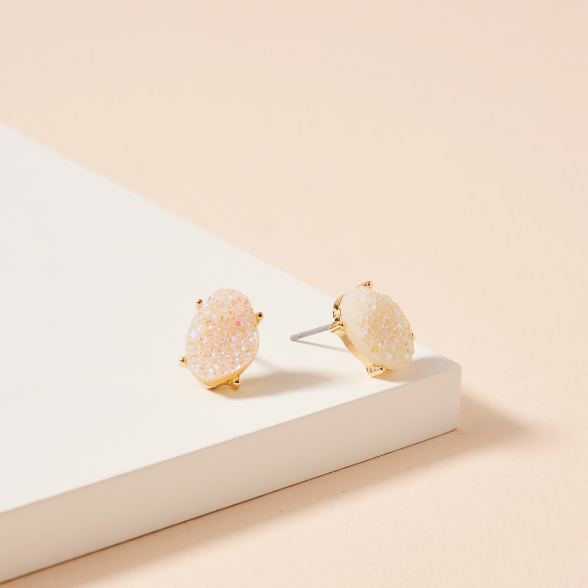 Organic Druzy Stone Stud Earrings