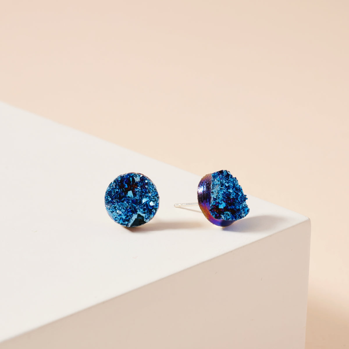 Round Druzy Stone Stud Earrings