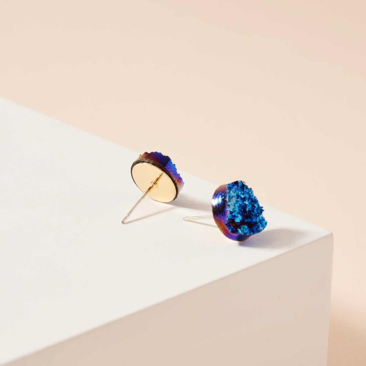 Round Druzy Stone Stud Earrings