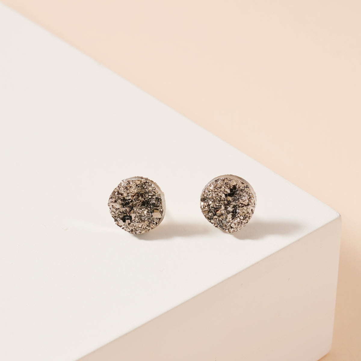 Round Druzy Stone Stud Earrings