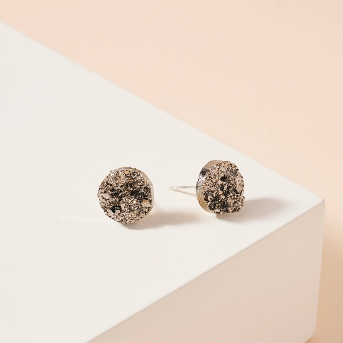 Round Druzy Stone Stud Earrings