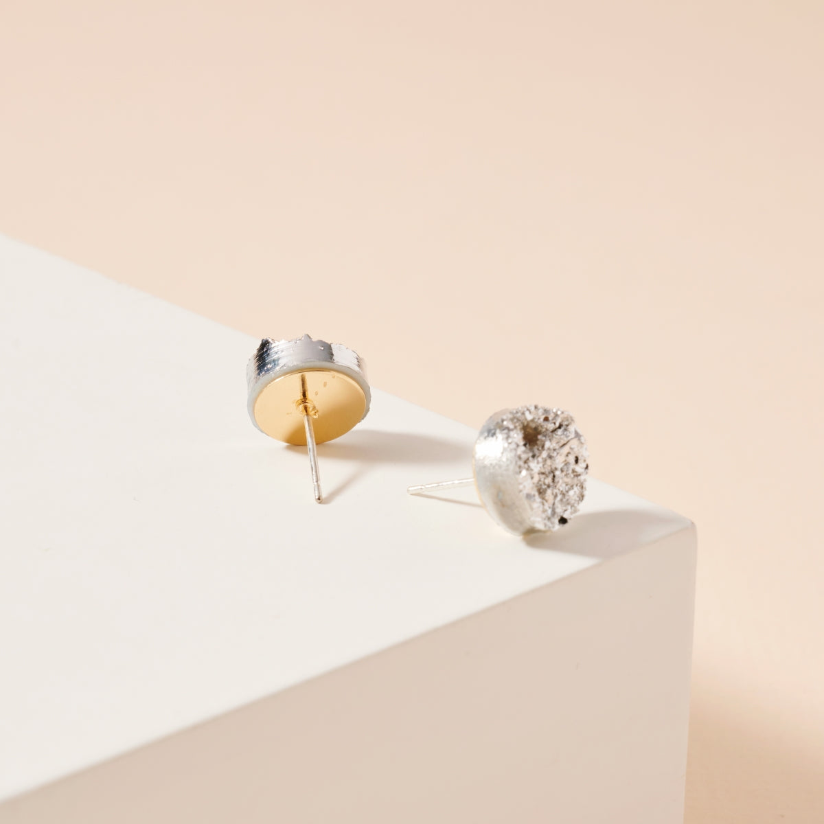 Round Druzy Stone Stud Earrings