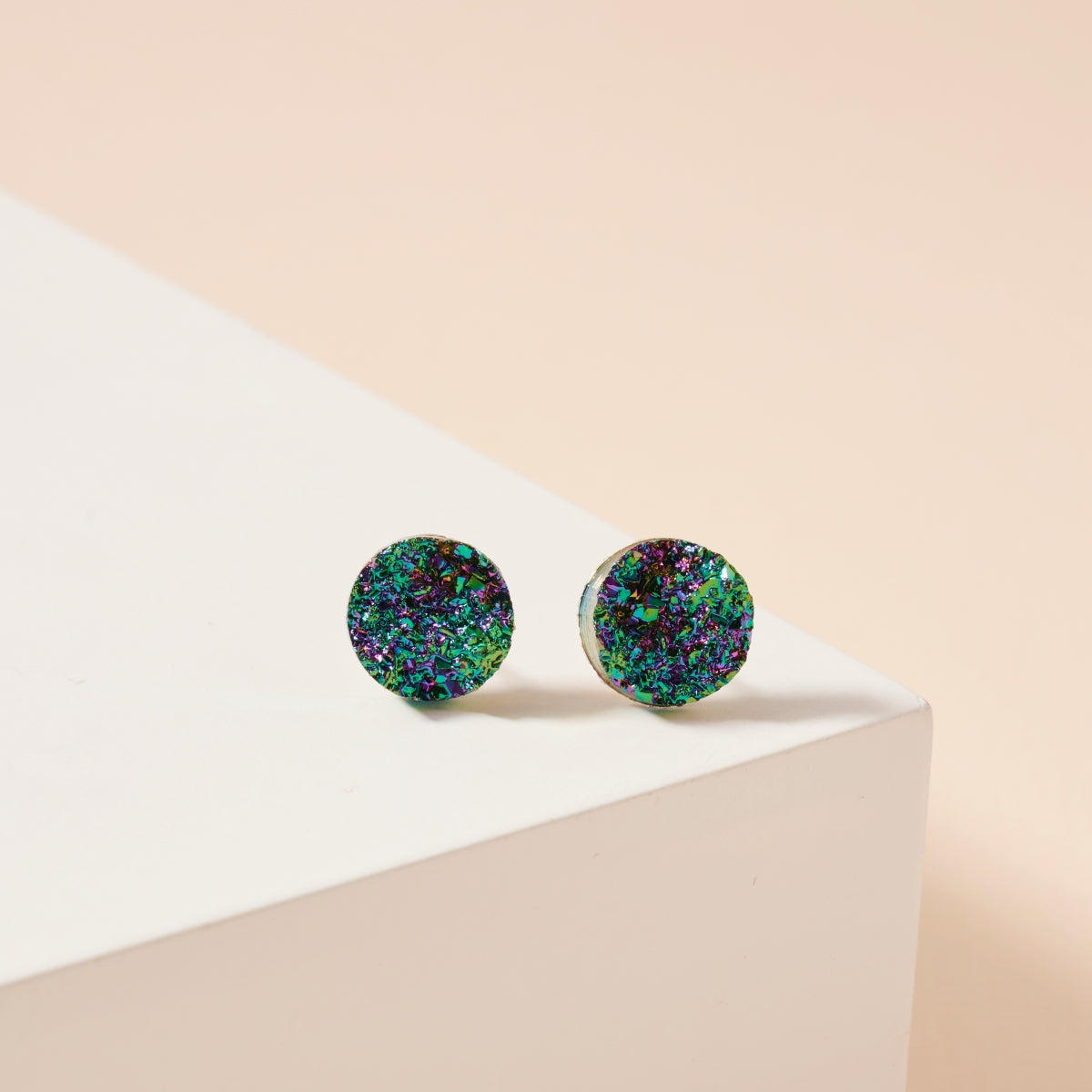 Round Druzy Stone Stud Earrings