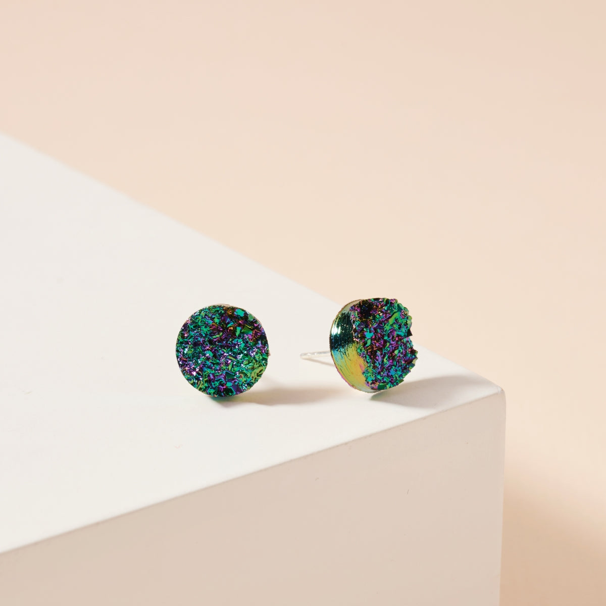 Round Druzy Stone Stud Earrings
