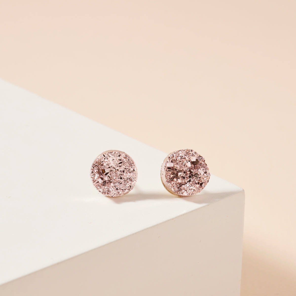 Round Druzy Stone Stud Earrings