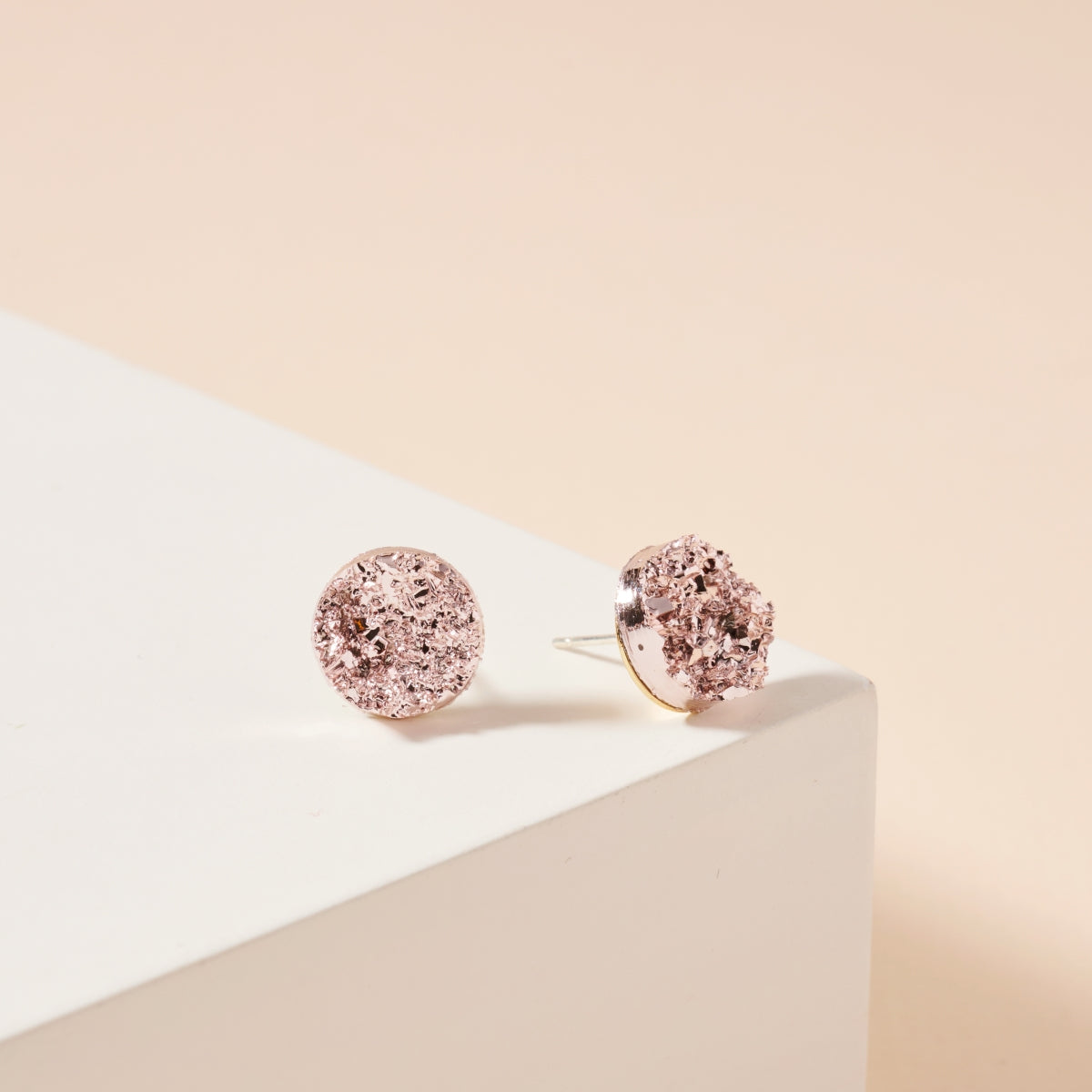Round Druzy Stone Stud Earrings