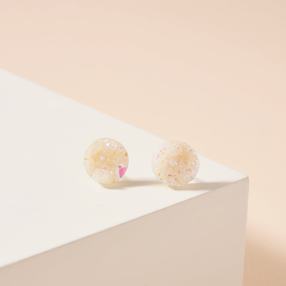 Round Druzy Stone Stud Earrings