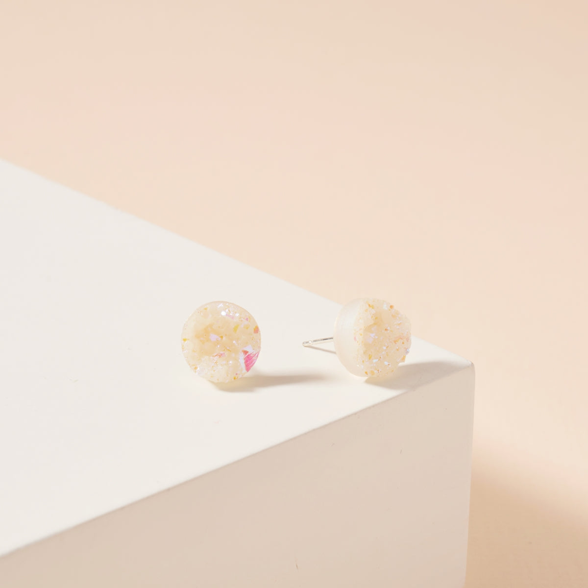 Round Druzy Stone Stud Earrings