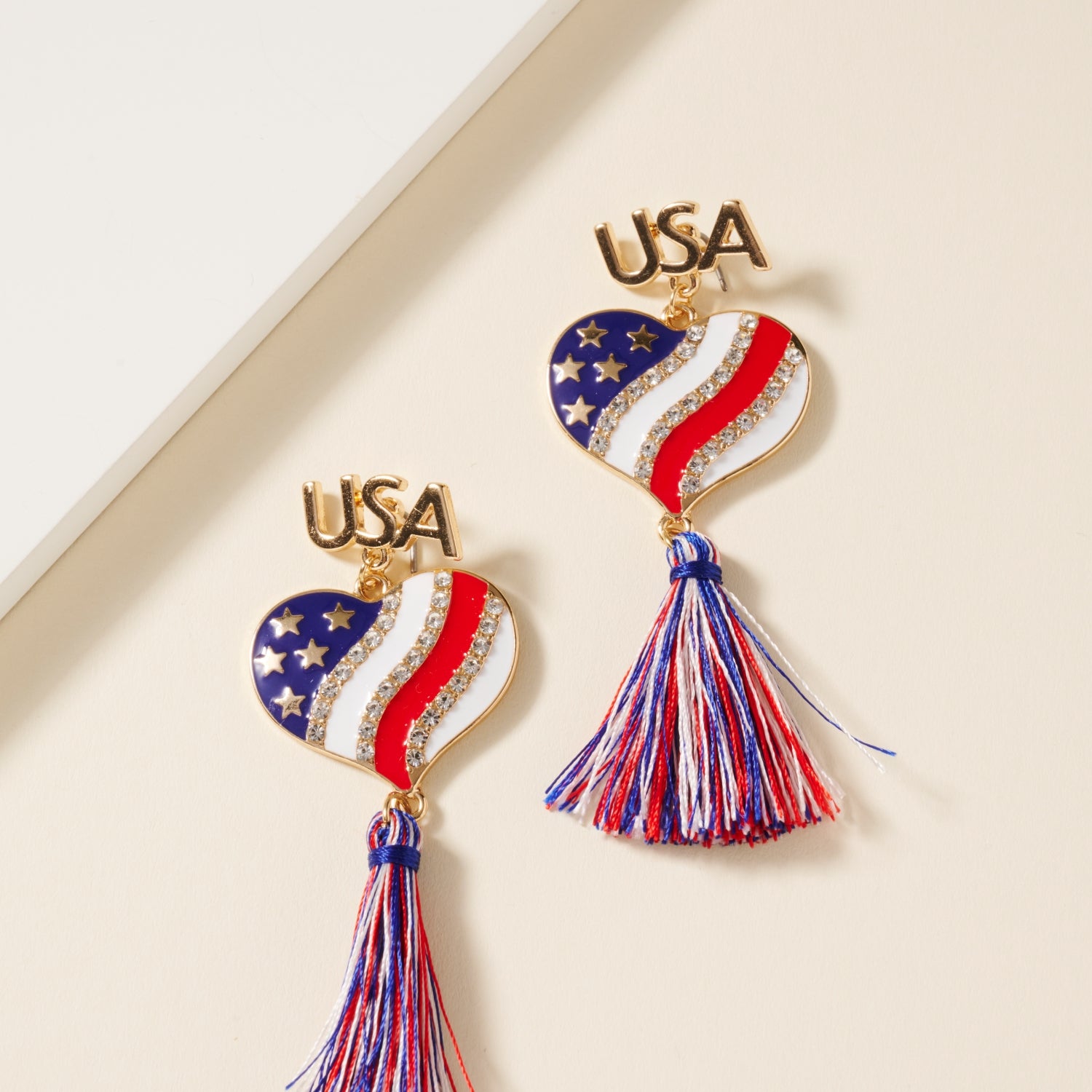 Fringed Earrings with USA Heart Design