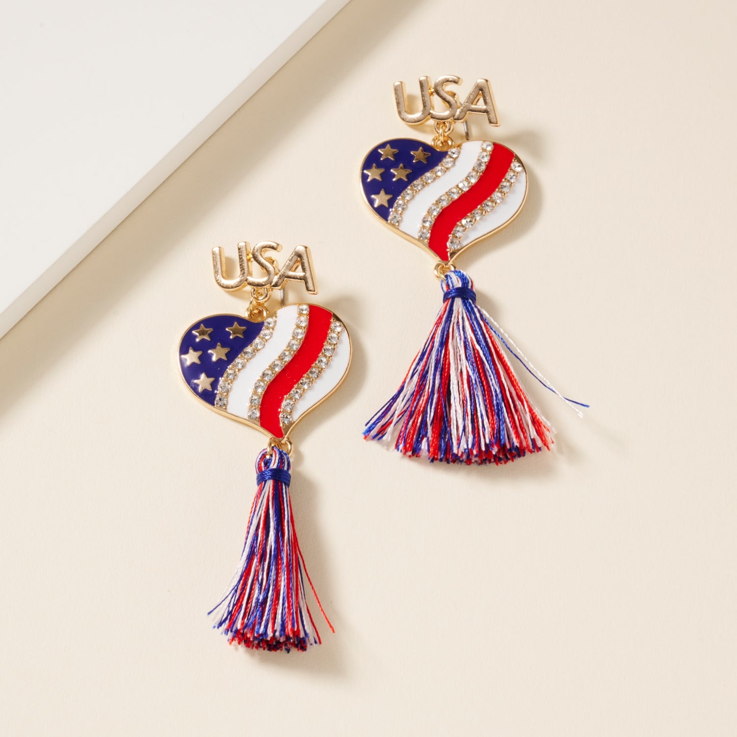 Fringed Earrings with USA Heart Design