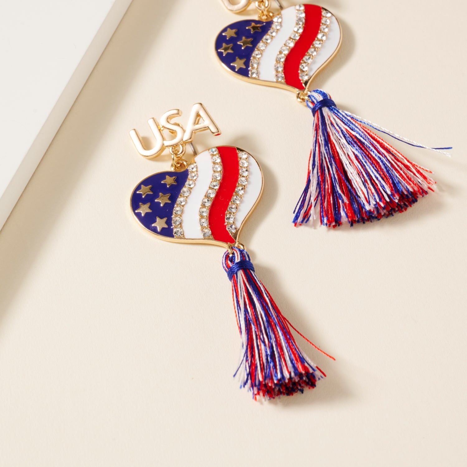 Fringed Earrings with USA Heart Design