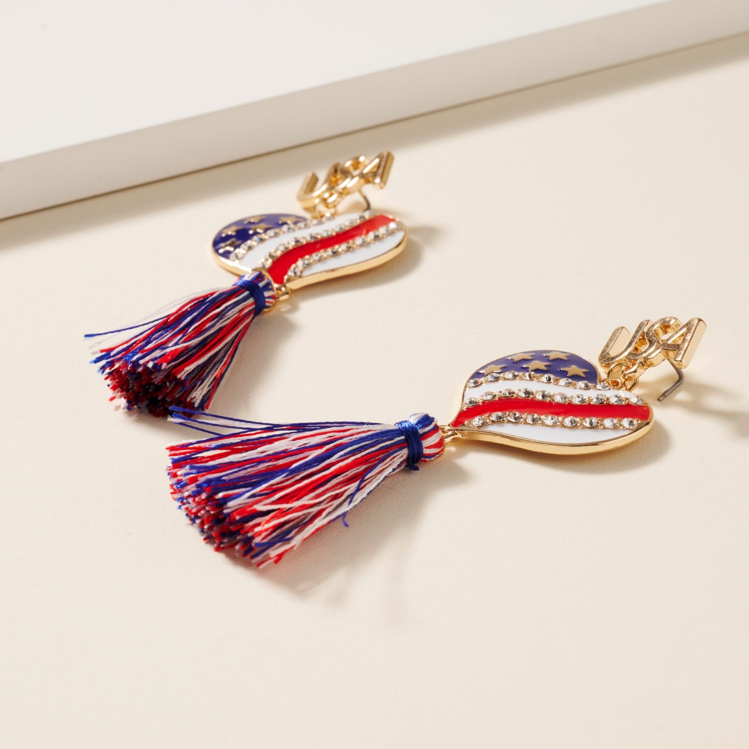 Fringed Earrings with USA Heart Design