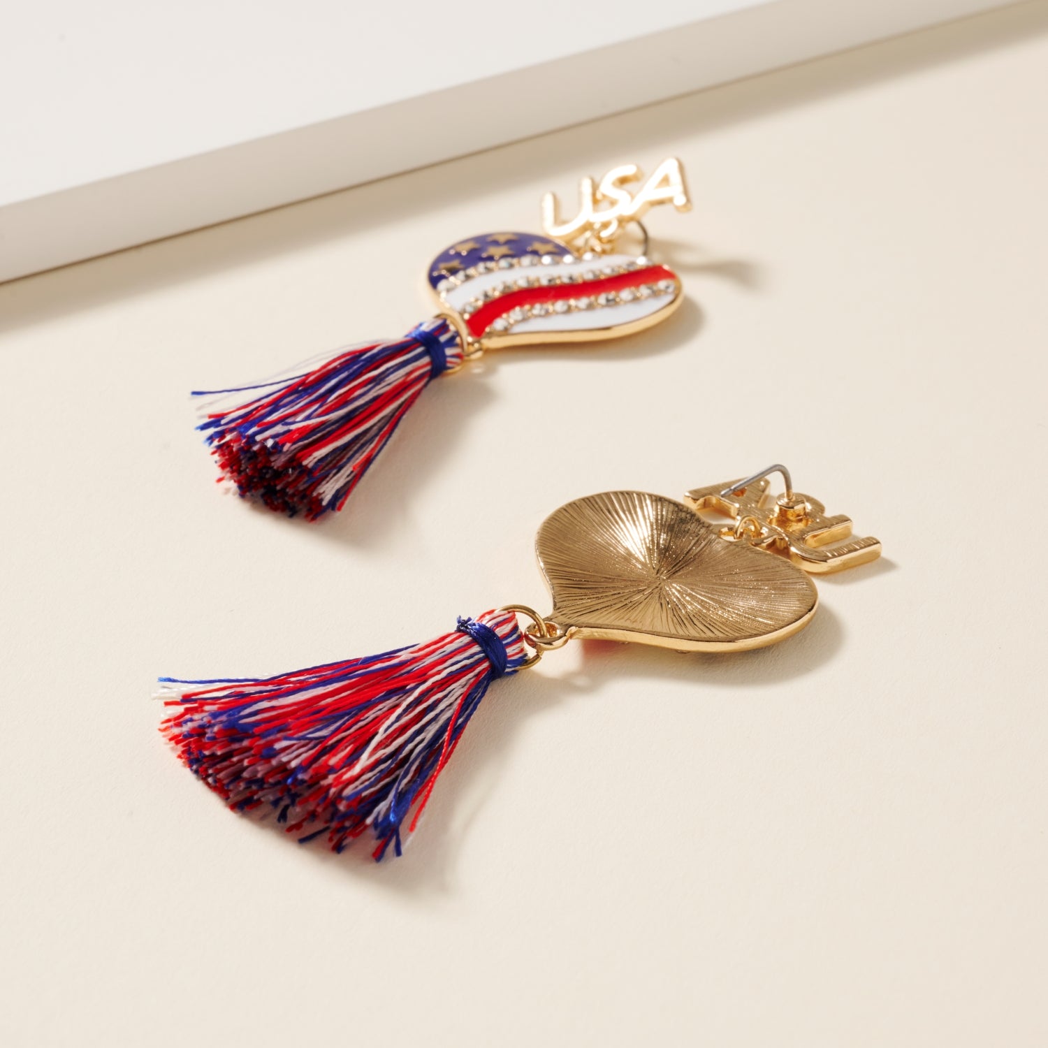 Fringed Earrings with USA Heart Design