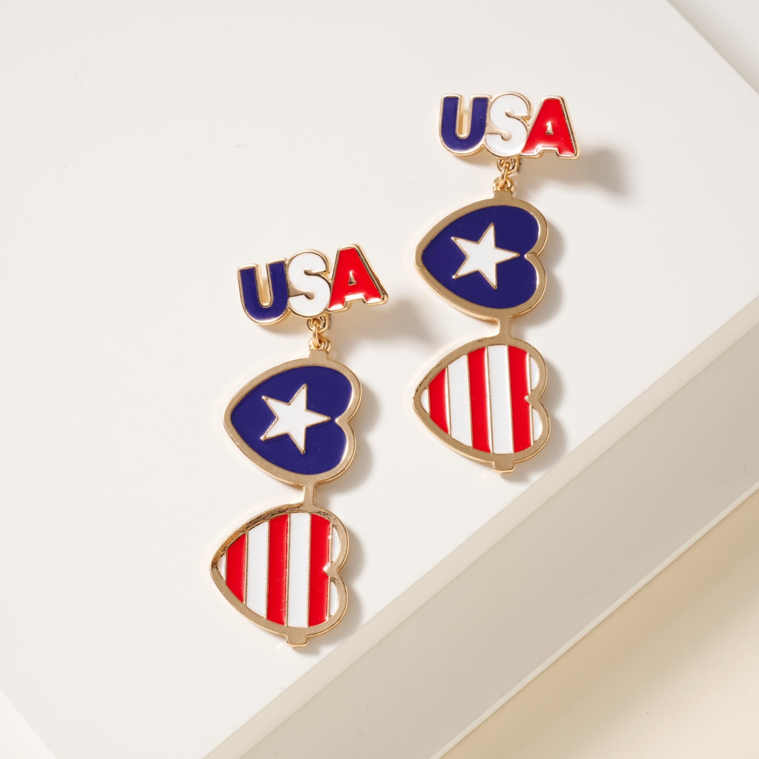USA Heart Shape Dangling Earrings