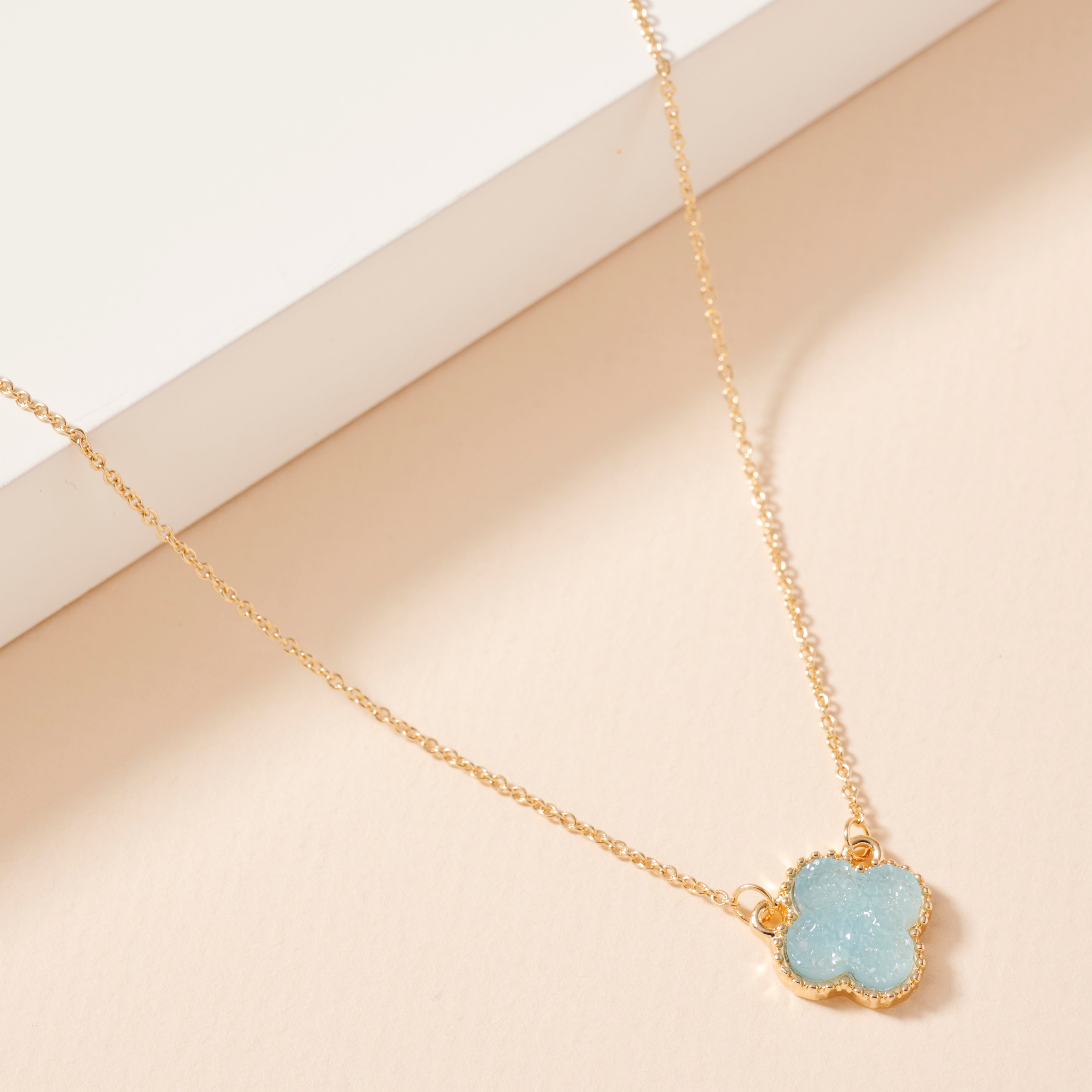 Gold Framed Druzy Petal Pendant Necklace