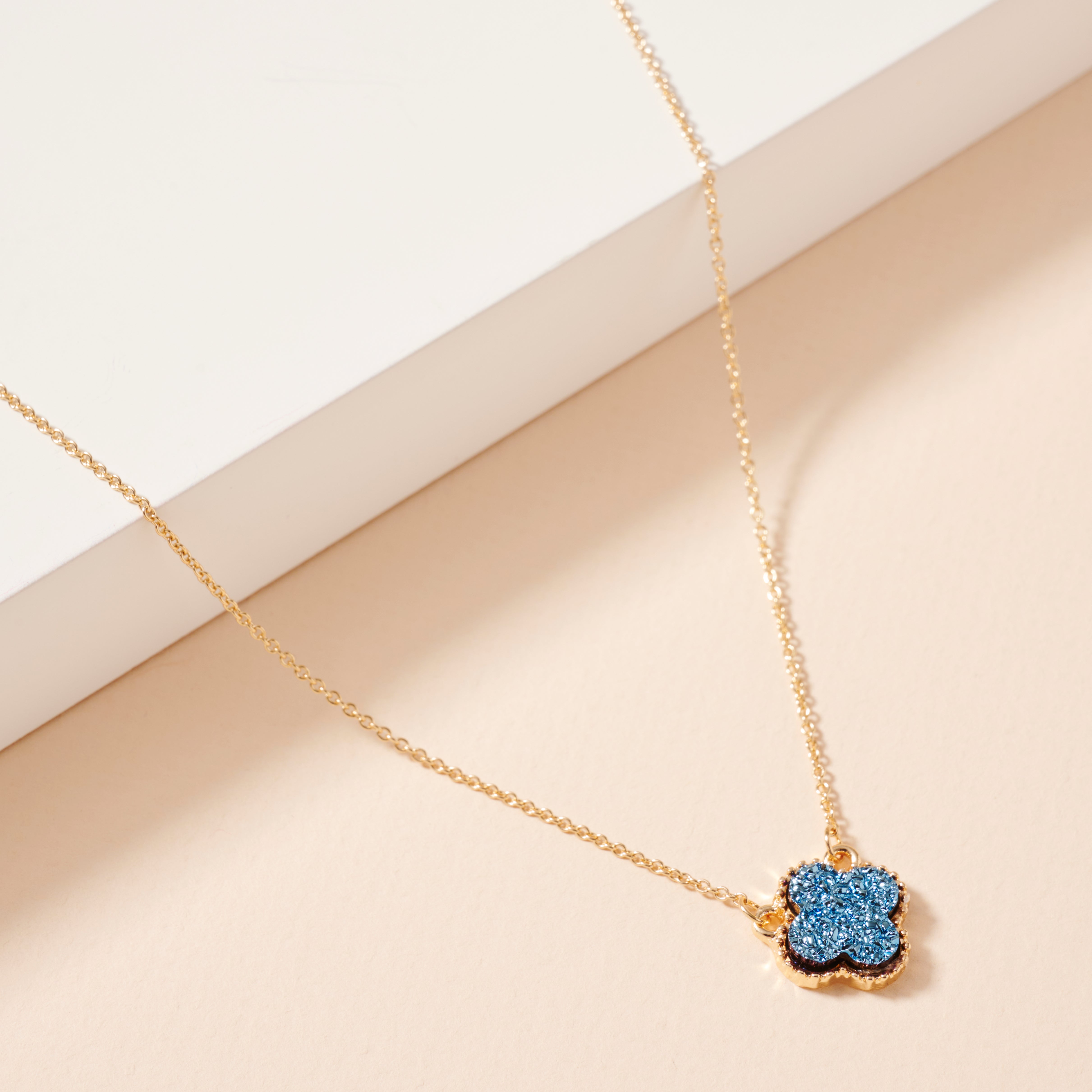 Gold Framed Druzy Petal Pendant Necklace